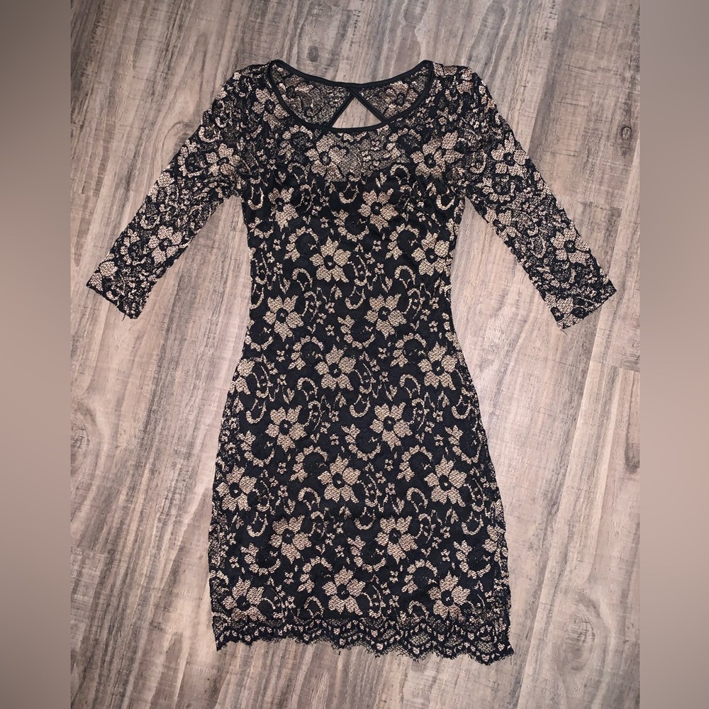 Almost Famous Tight, Fitted Black and Copper Cocktail Dress